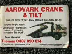 Aardvark Crane & Tilt Hire logo